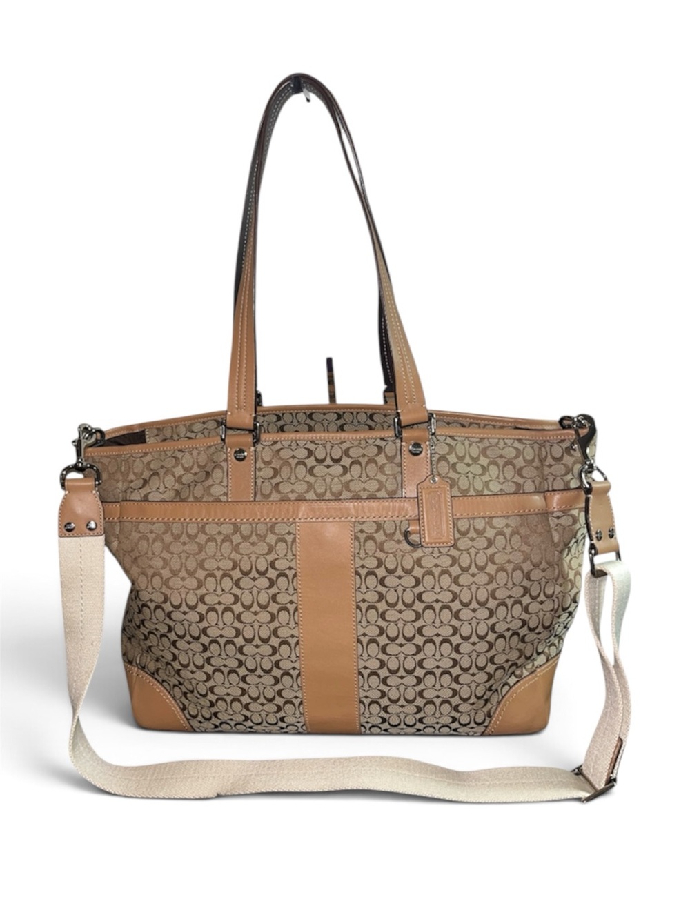 Coach Brown and Beige Signature Canvas Tote